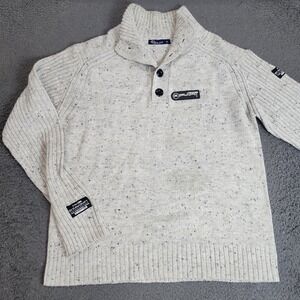 Bleu Ice Sweater Mens XL Beige Speckled Henley Mock Neck Knit Rawcraft Logo